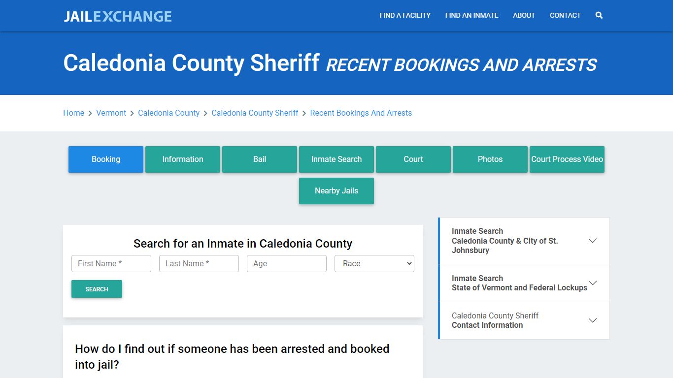 Caledonia County Sheriff Recent Bookings And Arrests - Jail Exchange