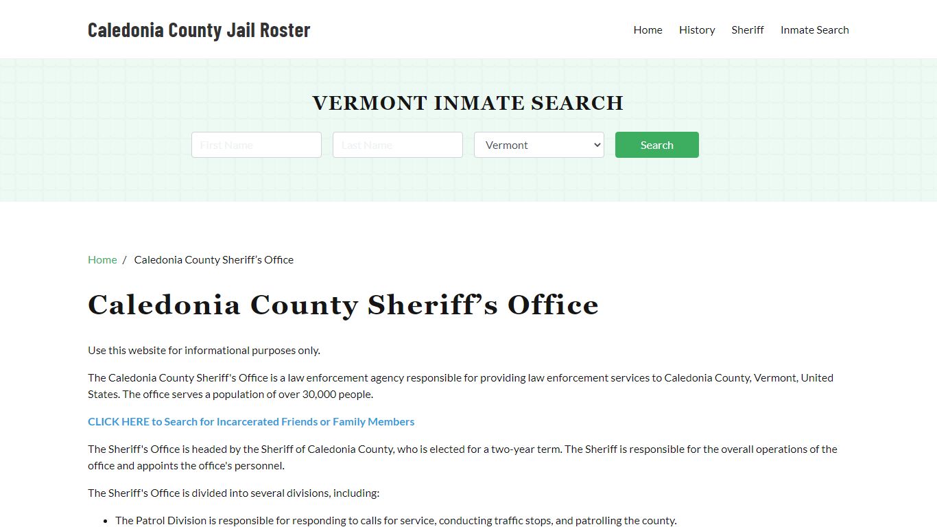 Caledonia County Sheriff Office, VT, Arrest Warrants Search