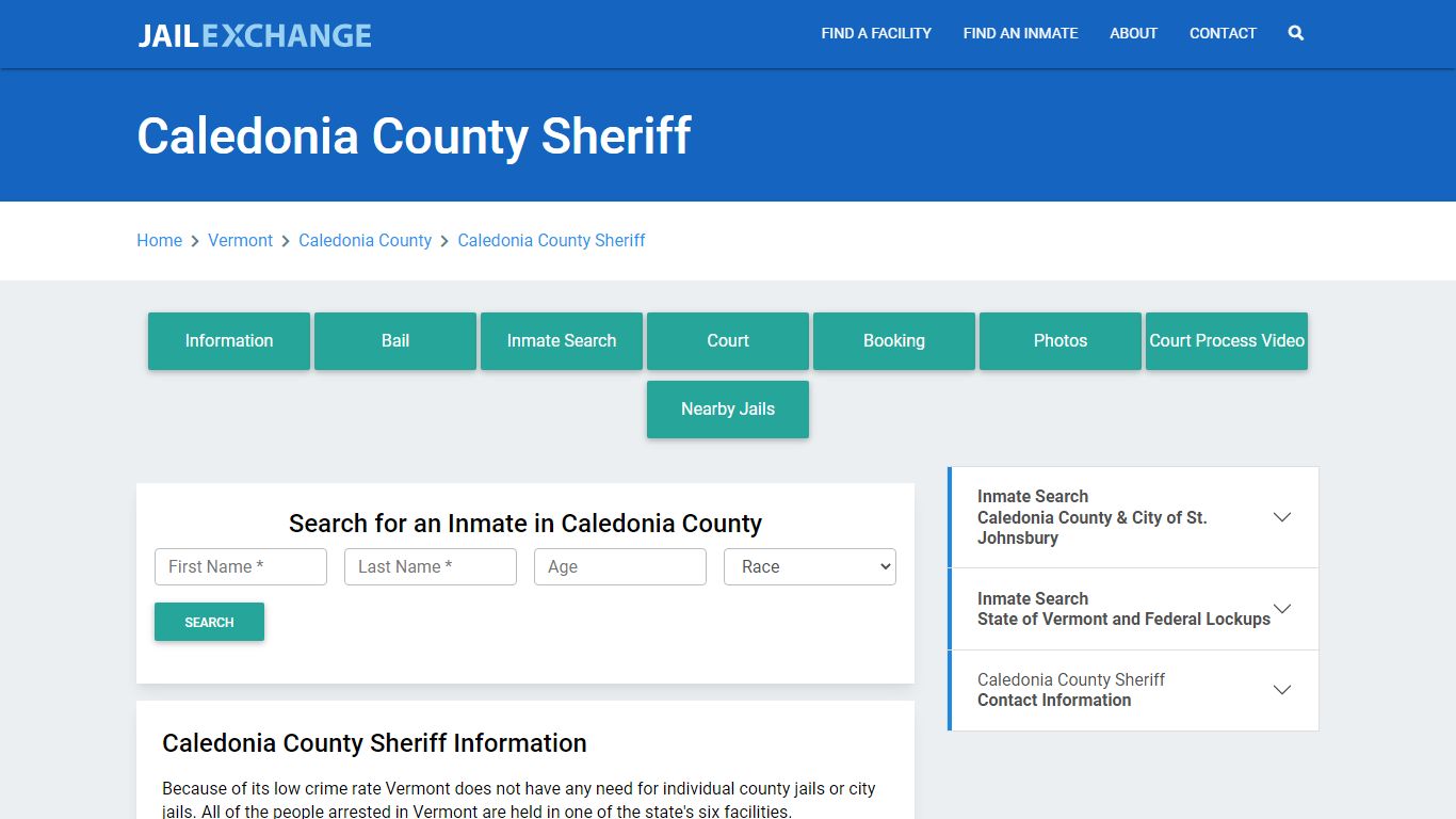 Caledonia County Sheriff Roster Lookup, VT, Inmate Search - Jail Exchange